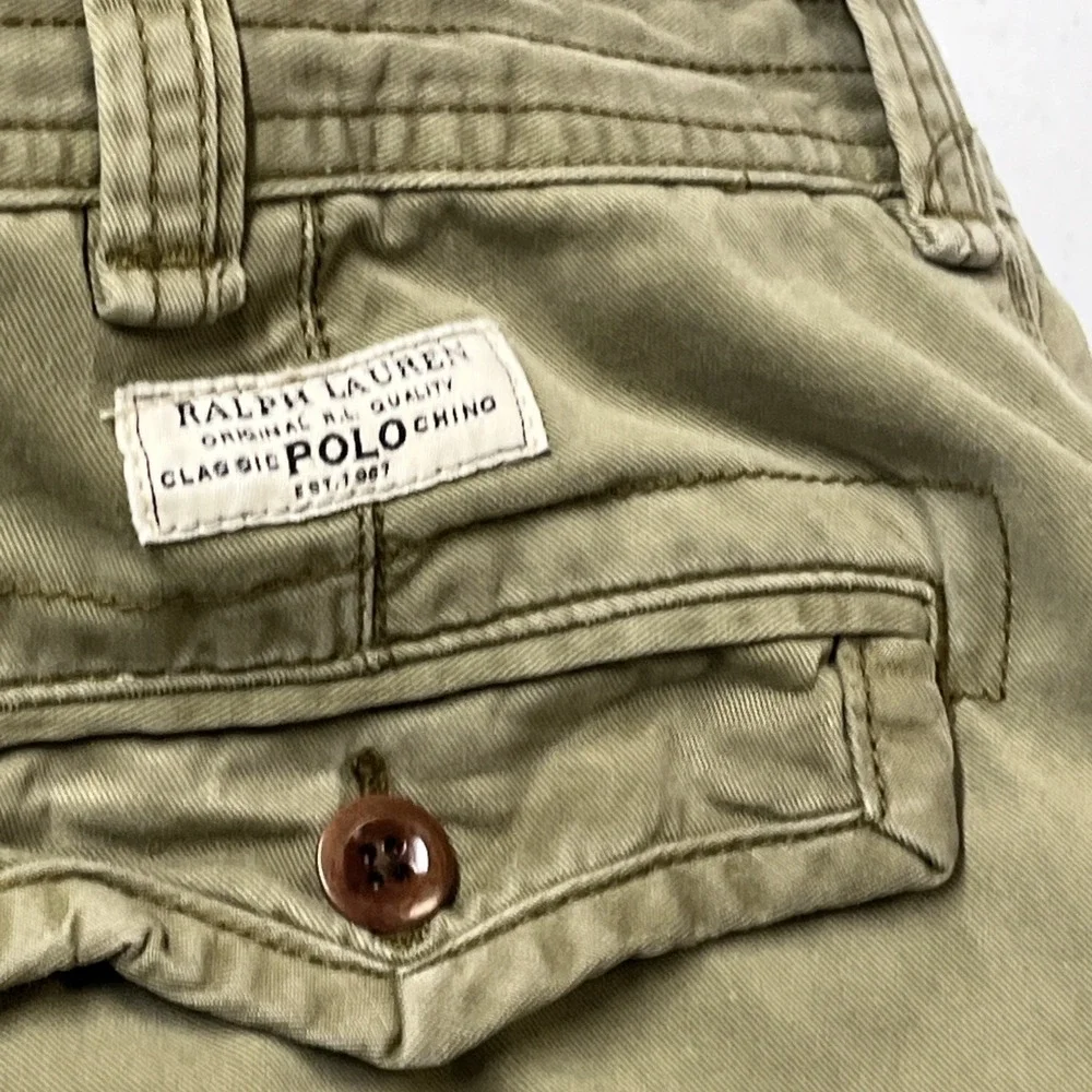 Polo Ralph Lauren Shorts Heavy Weight Cargo Khaki‎ Size 36 Baggy Y2K Utility